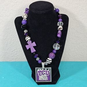 TCU Themed Beaded Necklace Team Logo Pendant